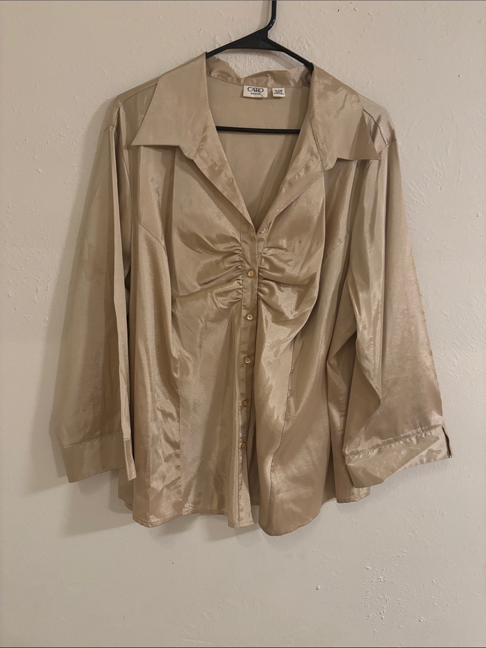 Cato Shiny Beige Ruched Button-Front Blouse